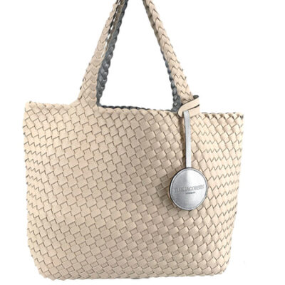 The Reversible Woven Tote in Cream & Silver