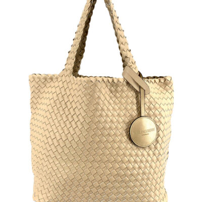 The Reversible Woven Tote in Ivory & Champagne